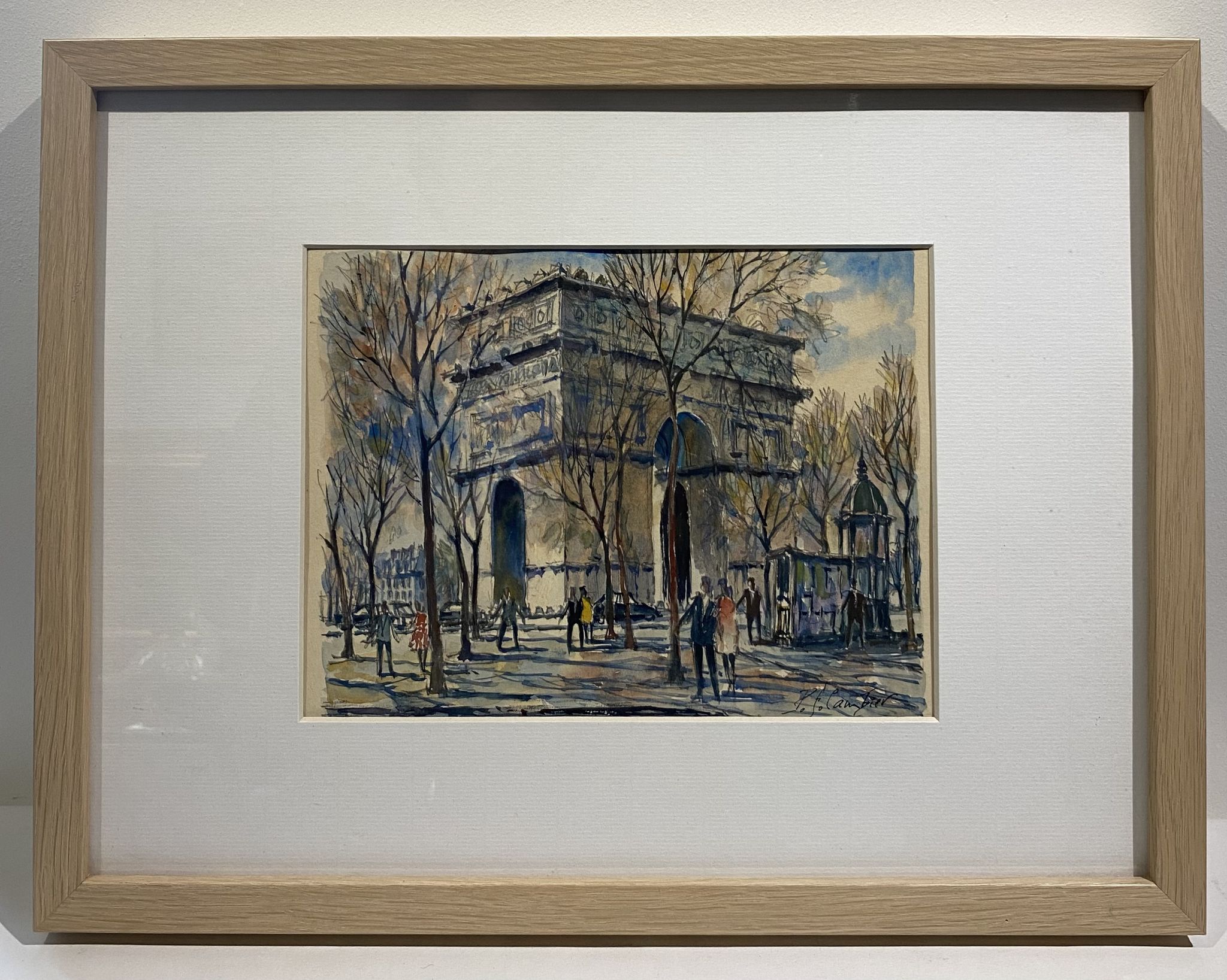Old painting, watercolor of the signed triumphal arch, XX century