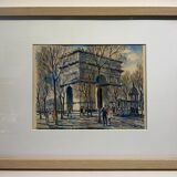 Tableau ancien , aquarelle de l´arc de triomphe signée , XX siècle