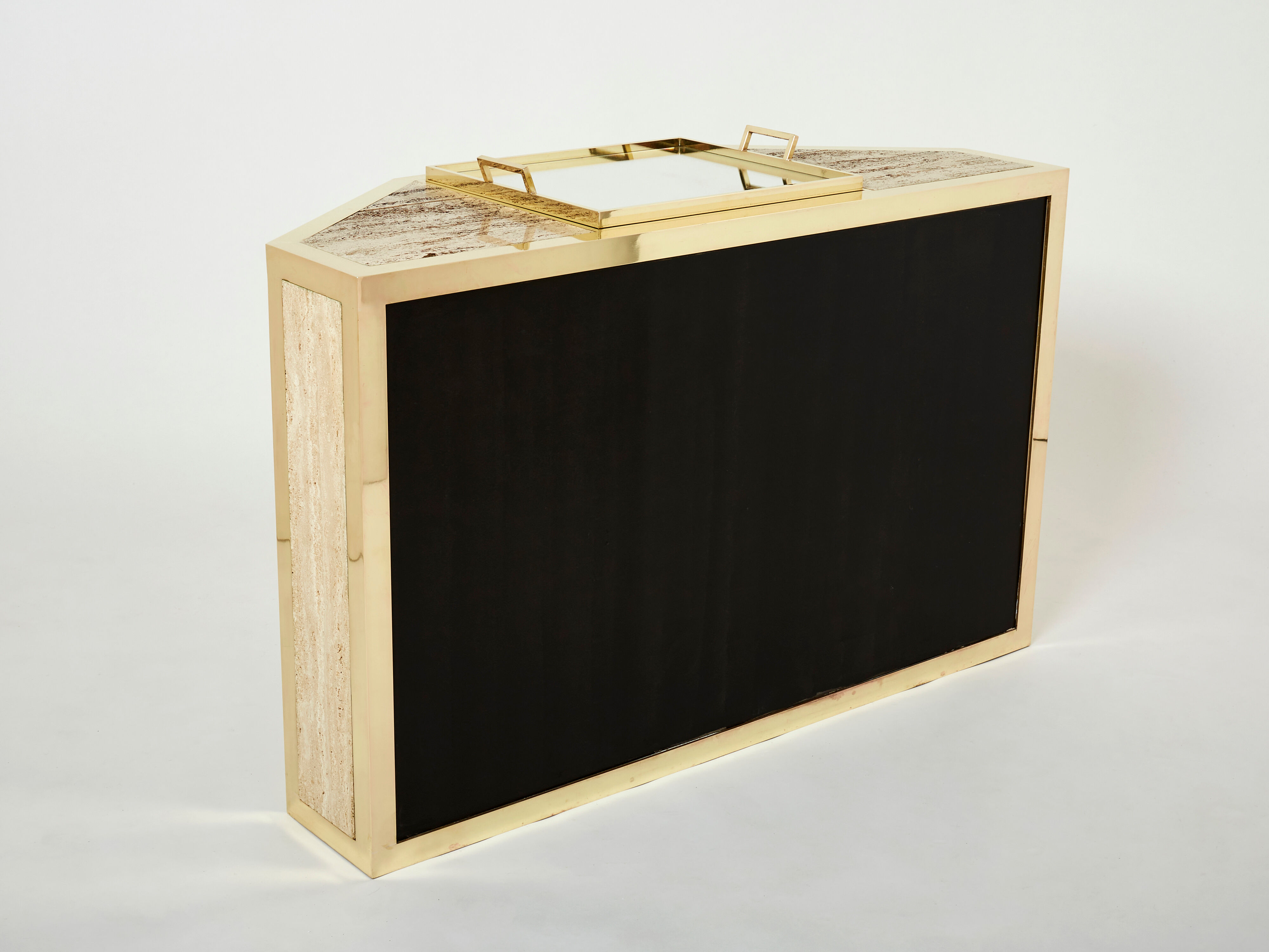 Pair of travertine brass cabinets by Alfredo Freda 1975