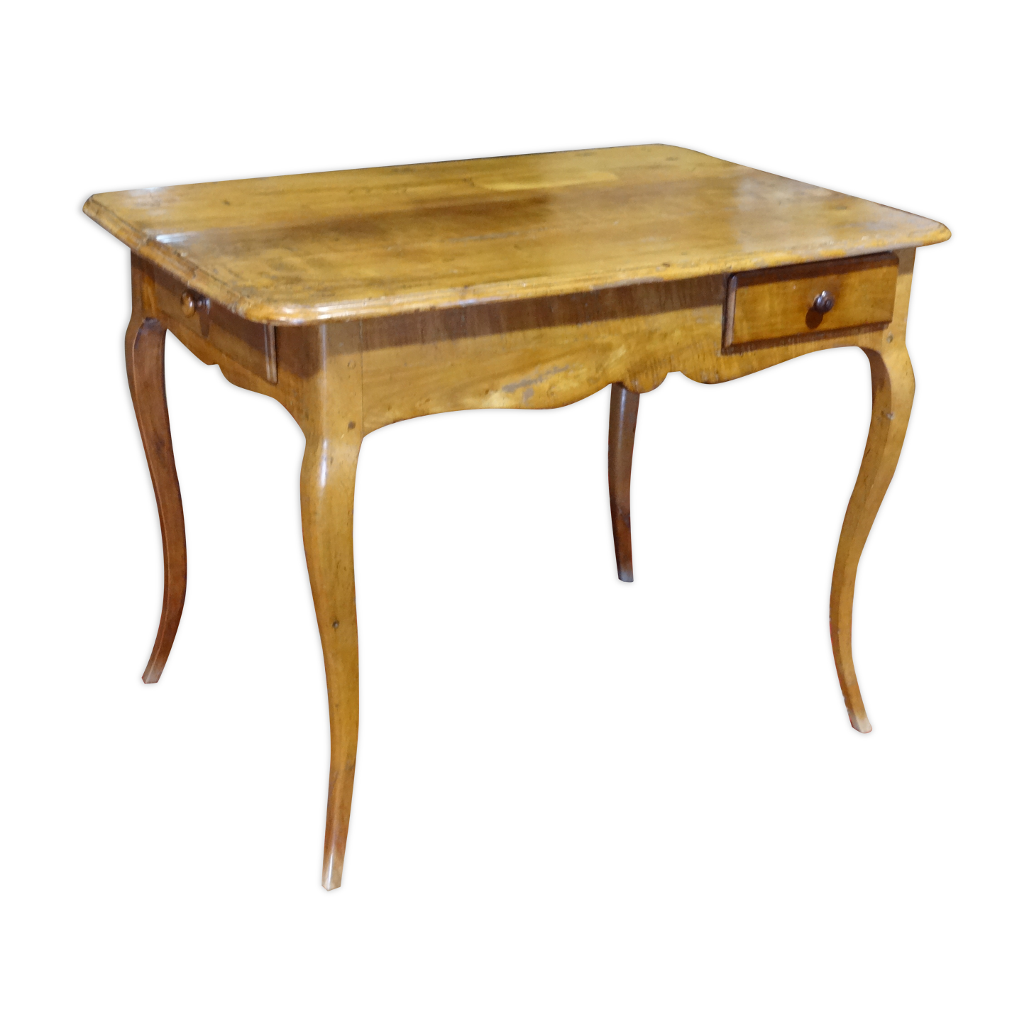 Cherry table, eighteenth century, Louis XV with two drawers