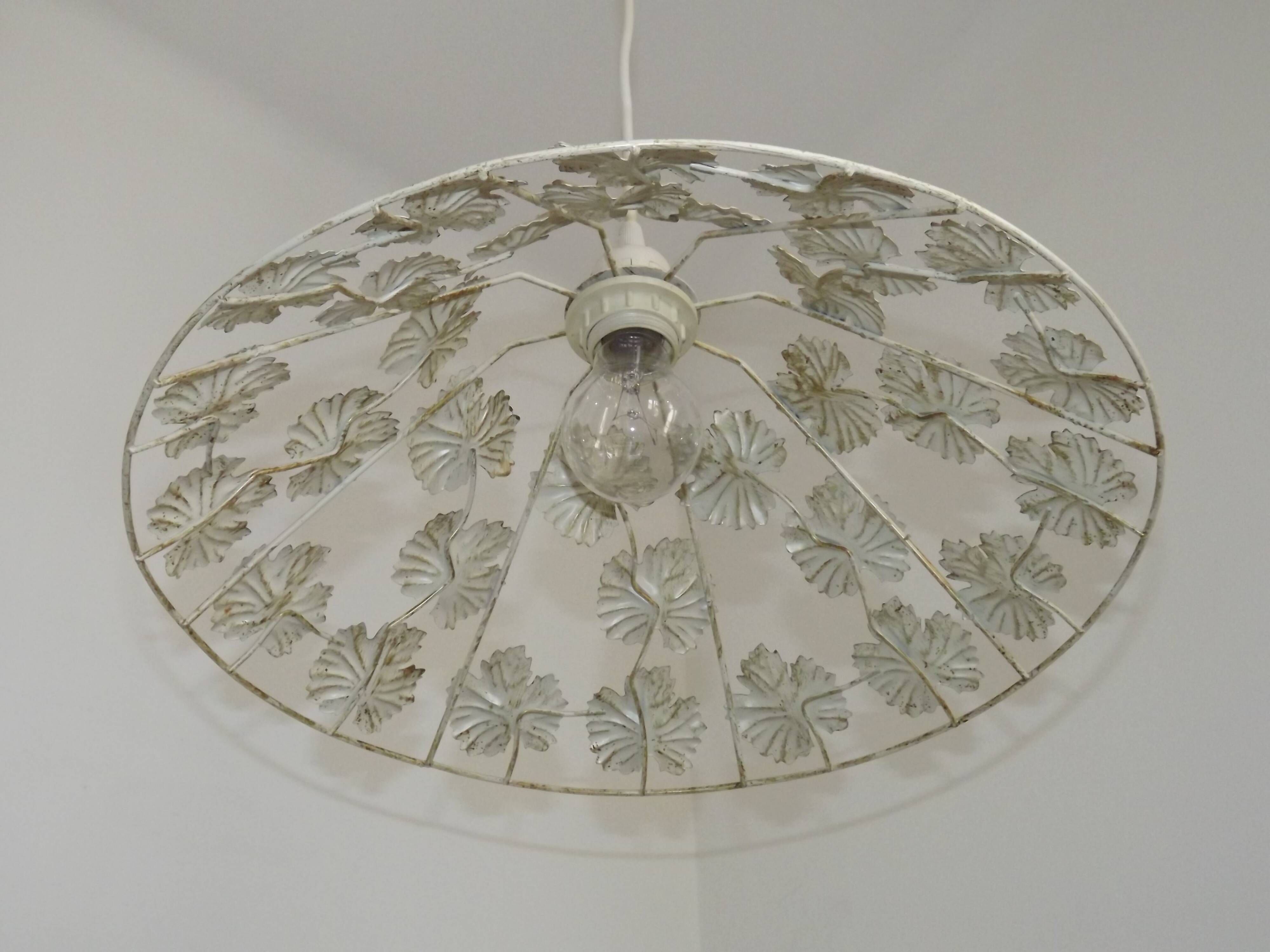 Vintage French Cream and Gold Metal Ceiling Light with Autumn Leaves 5520