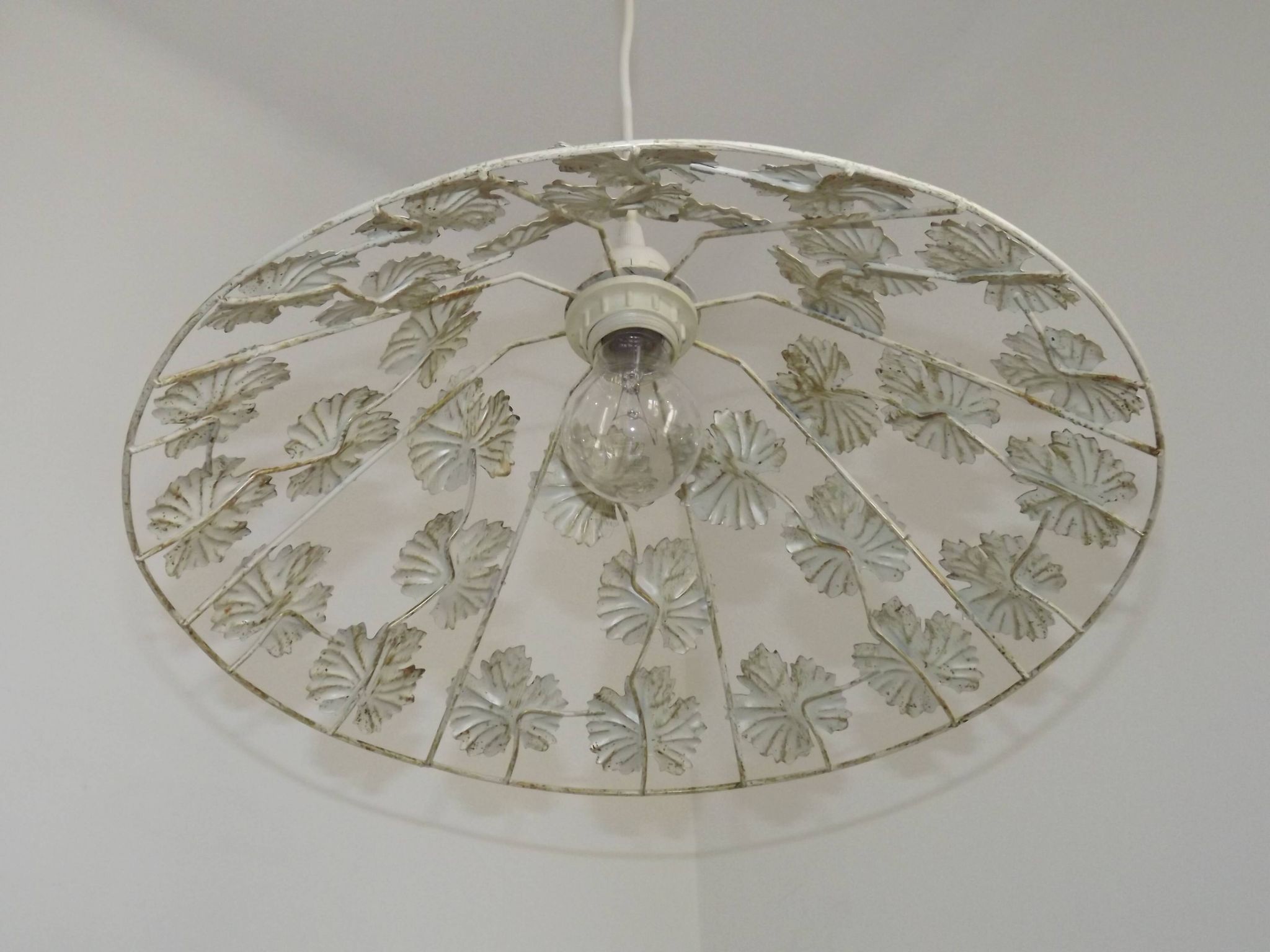 Vintage French Cream and Gold Metal Ceiling Light with Autumn Leaves 5520