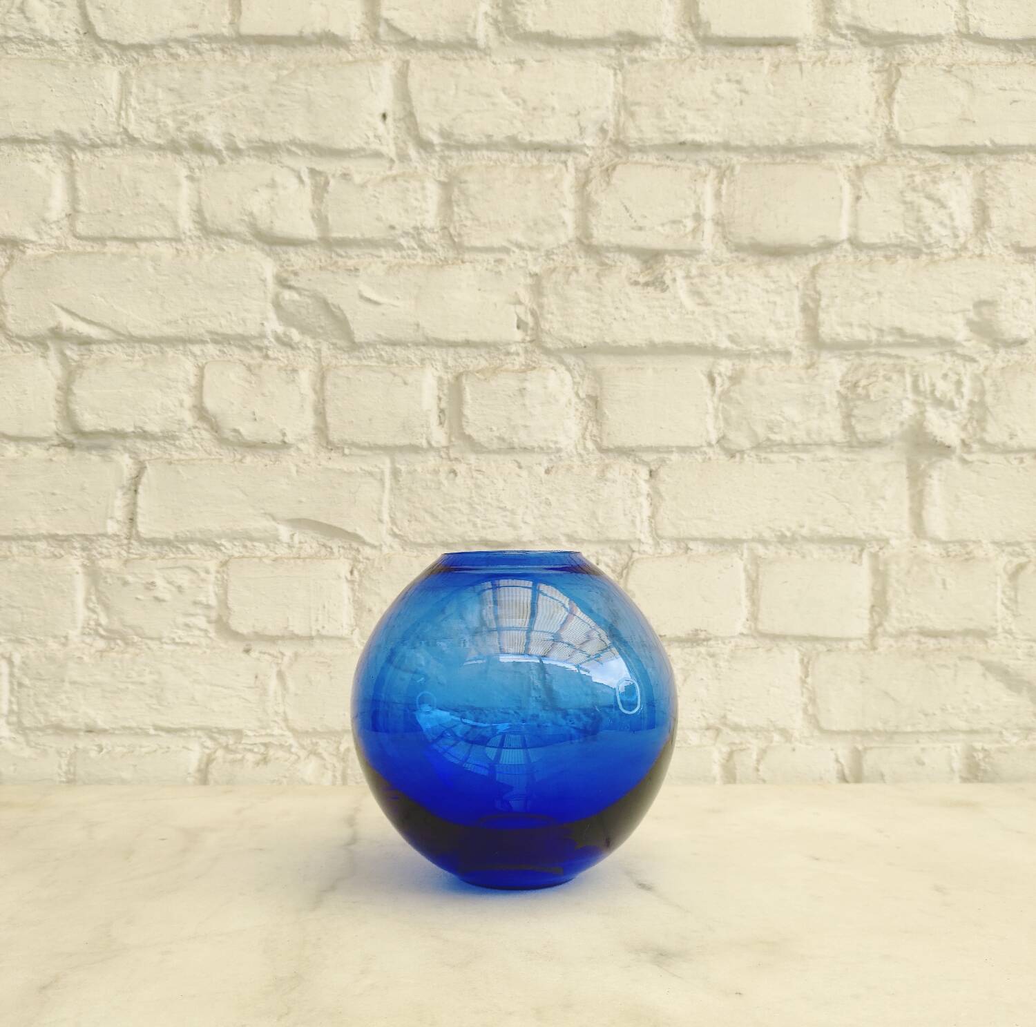 Vintage cobalt blue glass round vase
