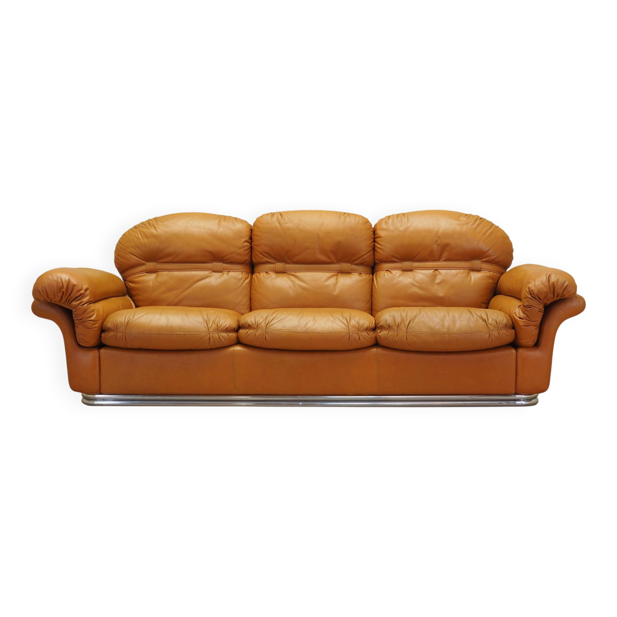 Orange leather sofa, Space Age design, 1960s, production: Italy