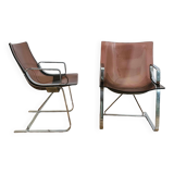 Apelbaum-Paris, pair of armchairs attributed to Raphaël in smoked plexiglass and chrome, 1960/1970