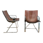 Apelbaum-Paris, paire de fauteuils attribués à Raphaël en plexiglas fumé et chrome, 1960/1970