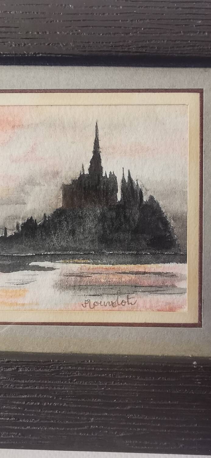 Very pretty signed watercolor of Mont Saint Michel