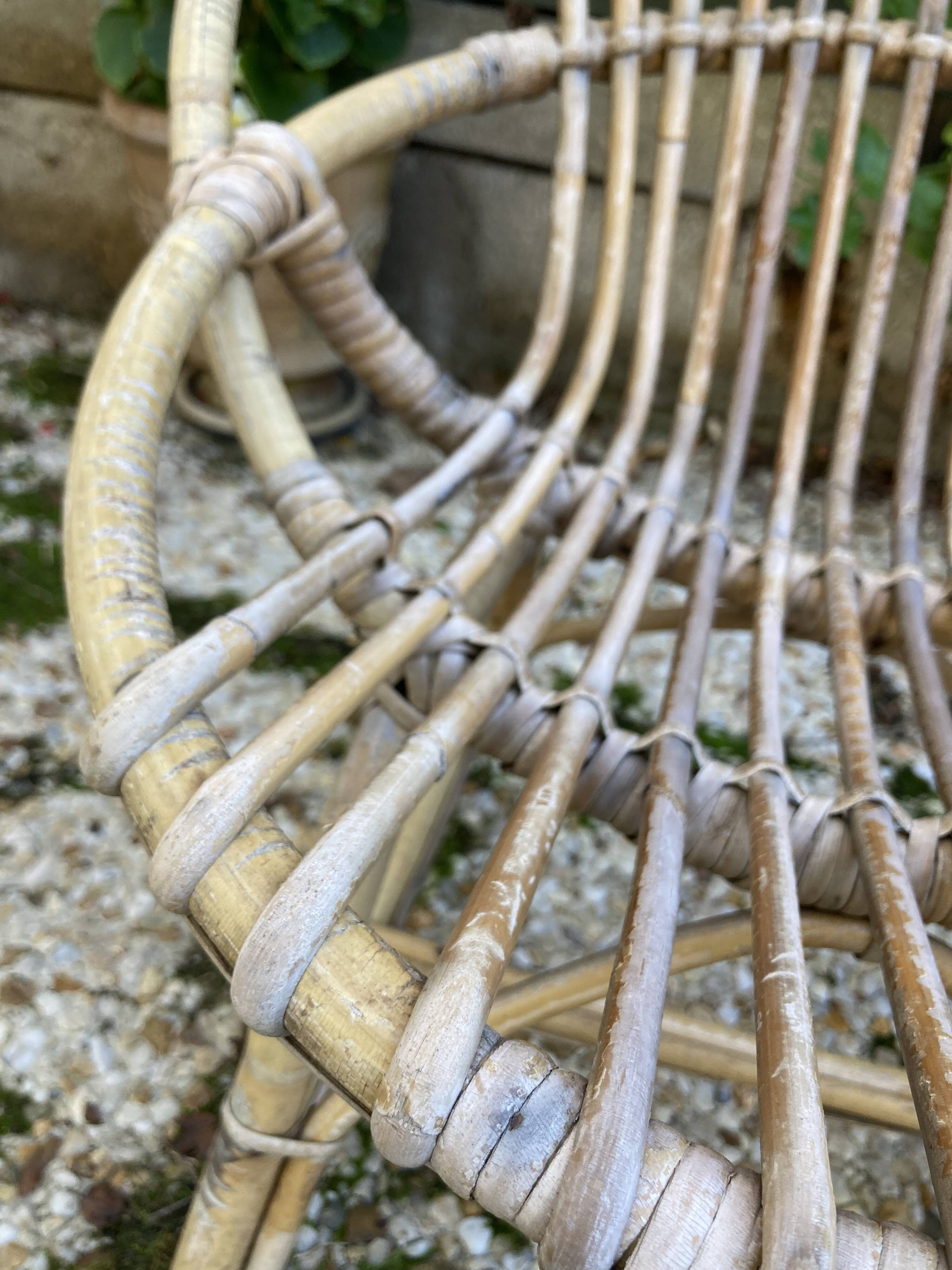 Set of 3 vintage rattan armchairs