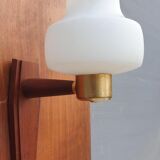 Scandinavian tea towel lamp teak and opaline circa 1960