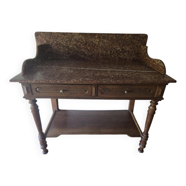 Ancien meuble de toilette en bois et marbre rouge – fin XIXe