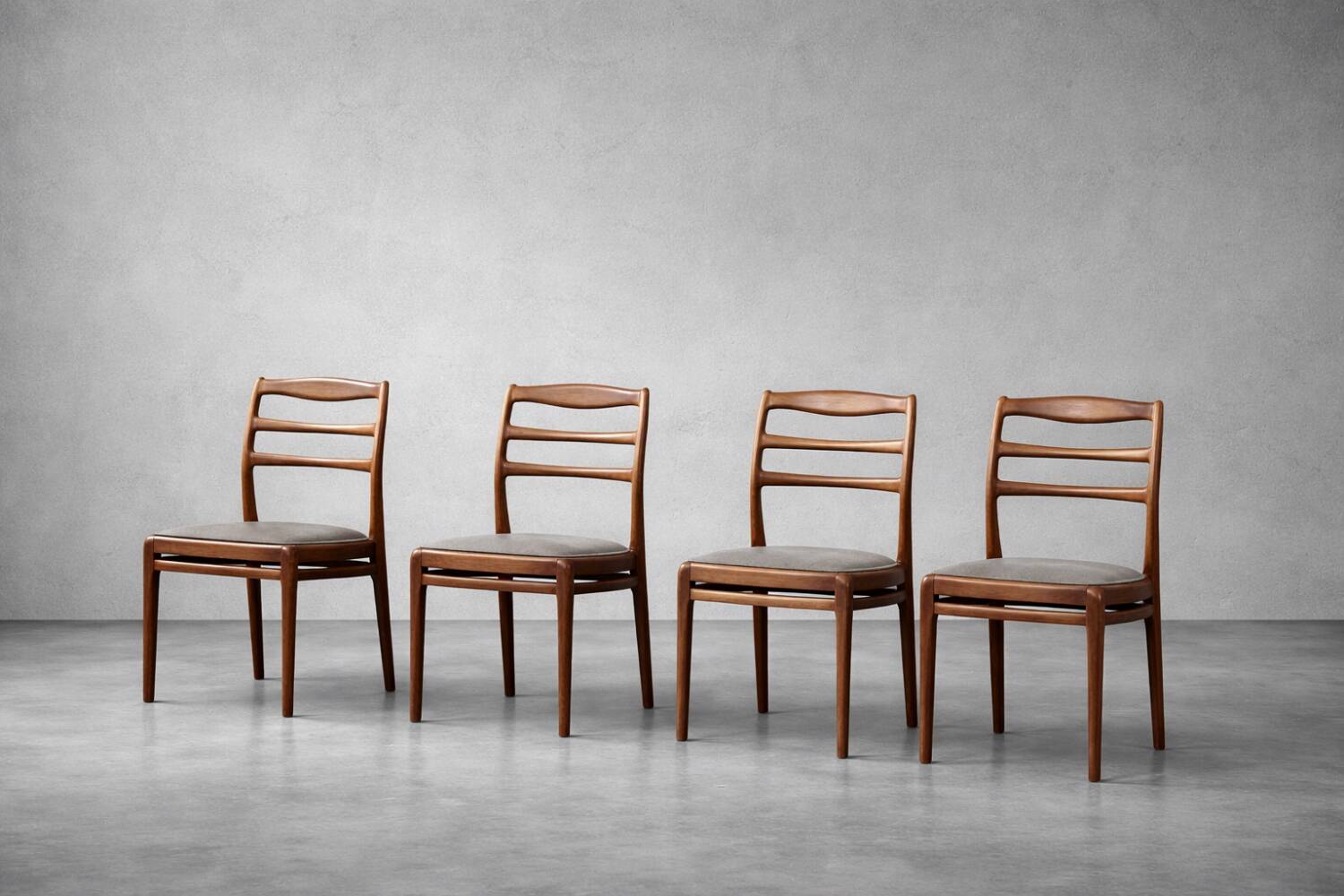 Vintage Mid-Century Danish Modern Elegant Teak & Grey Fabric Chairs, 1960s