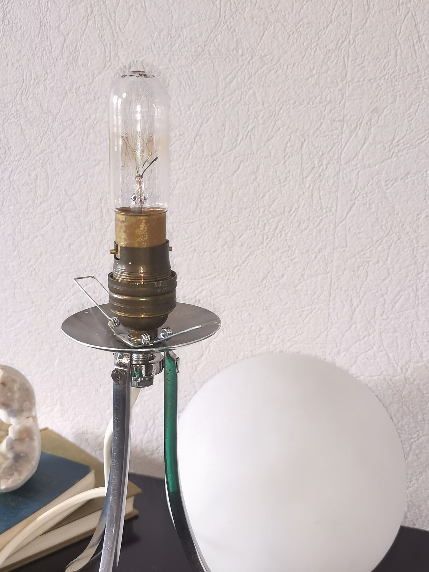 Lamp sphere of frosted glass, chrome steel, art deco, 1950