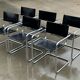 Ensemble vintage de 6 chaises à structure tubulaire Mart Stam design cuir