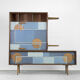 Set of 2 mid-century modern scandinavian hand-painted birch cabinet & sideboard, 1960s
