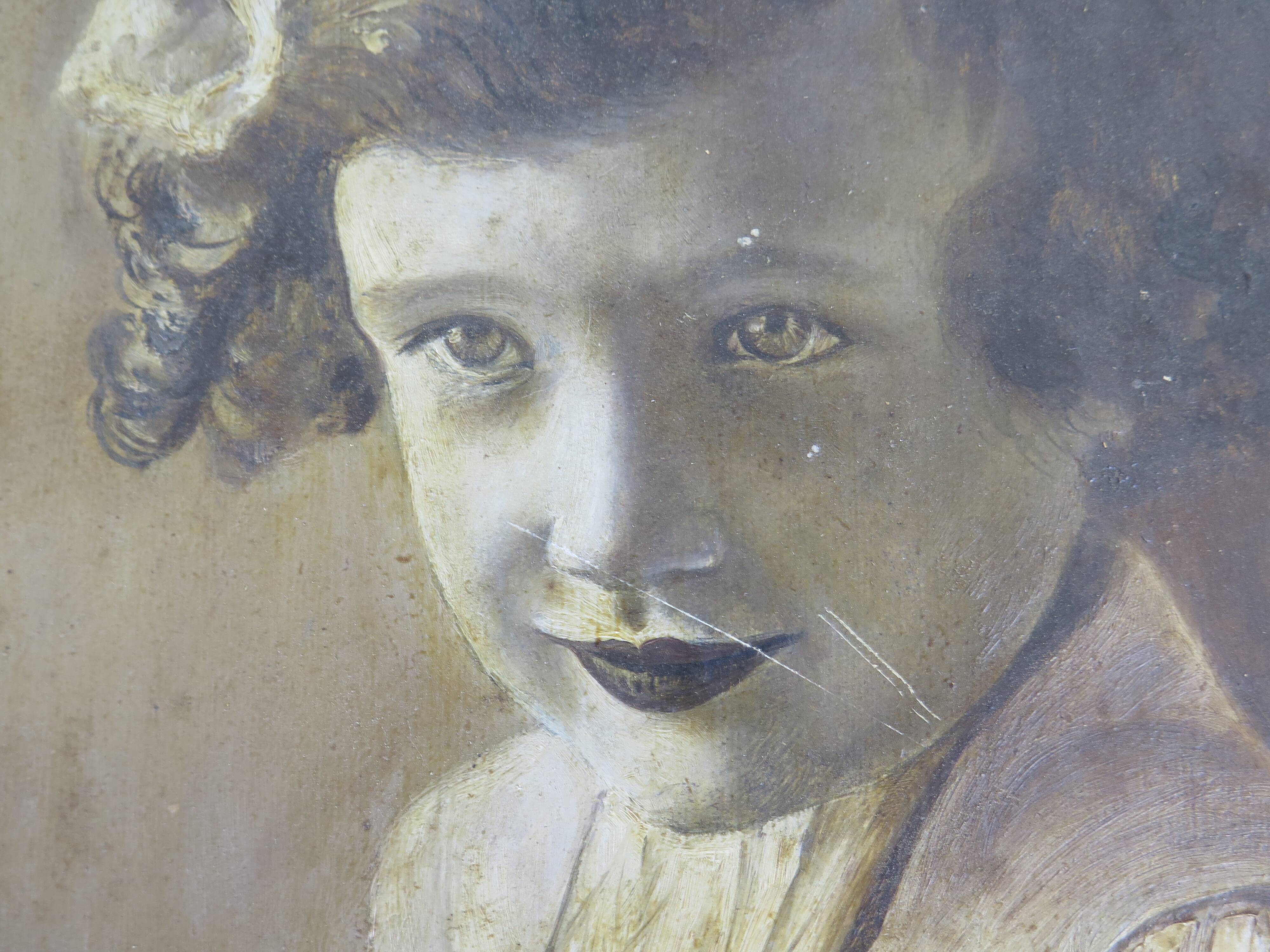 Antique oil painting portrait young lady oil on panel with gilded frame