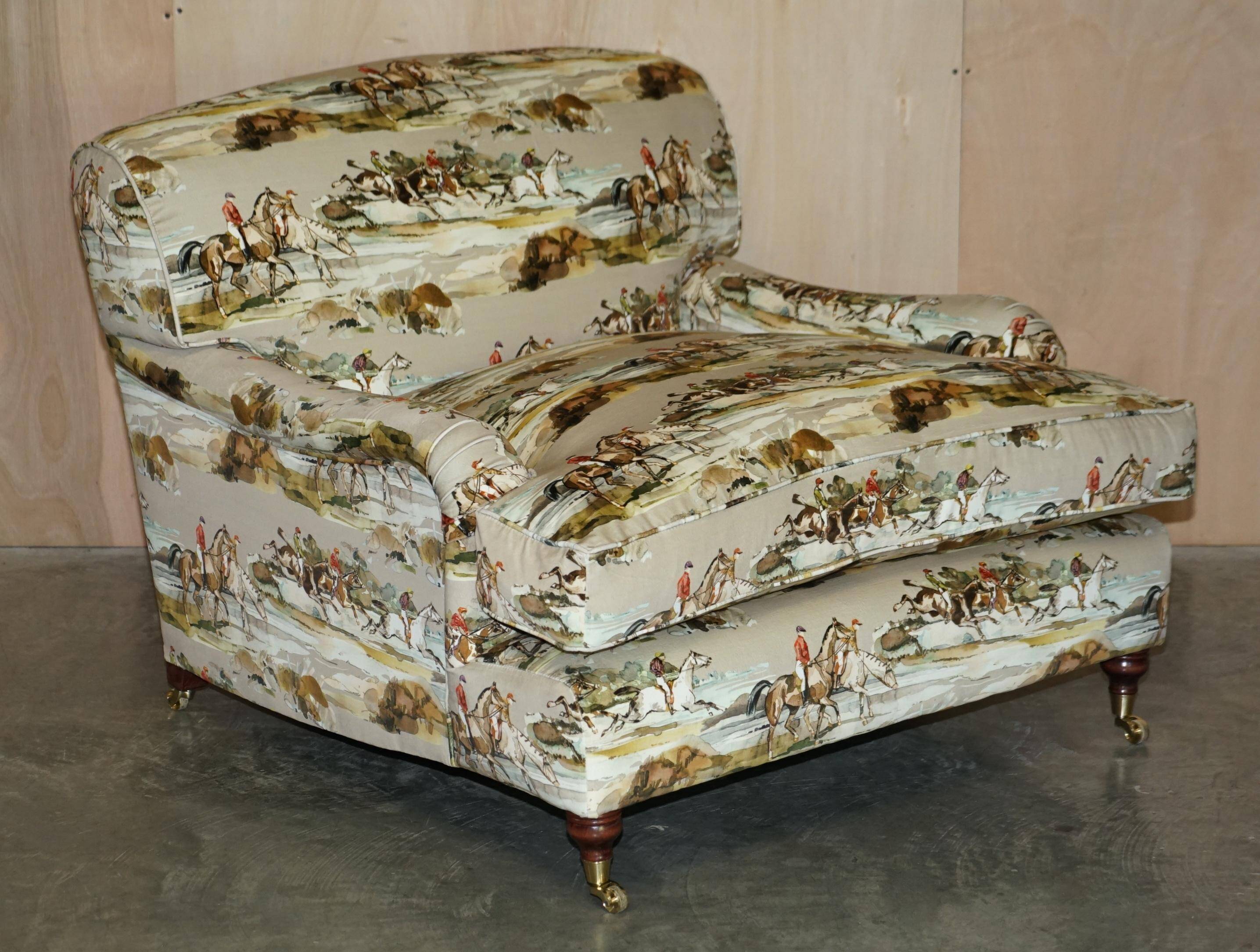 Pair of Custom Love Seat Howard Armchairs Mulberry Morning Gallop Velvet