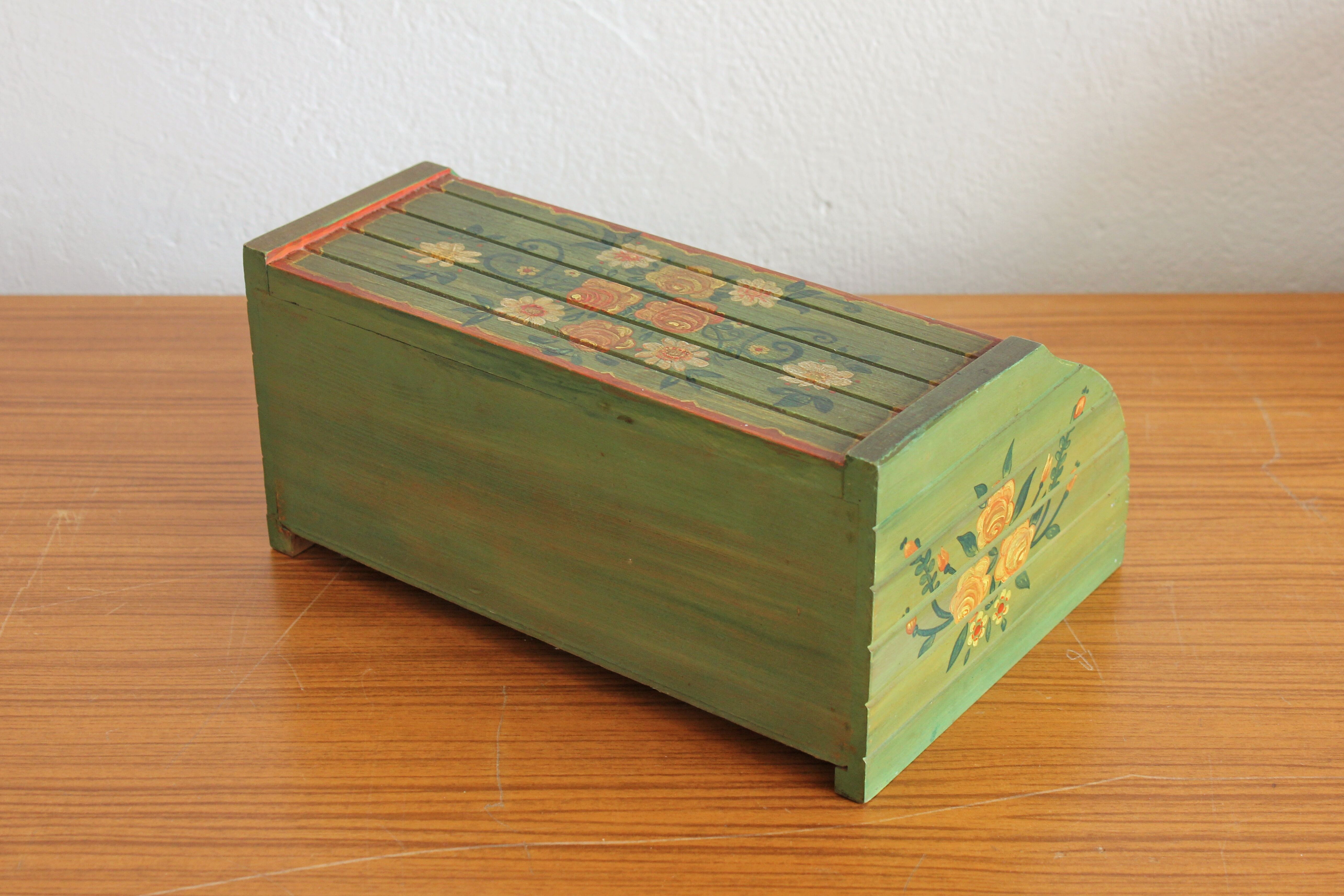Vintage hand-painted wooden bread box