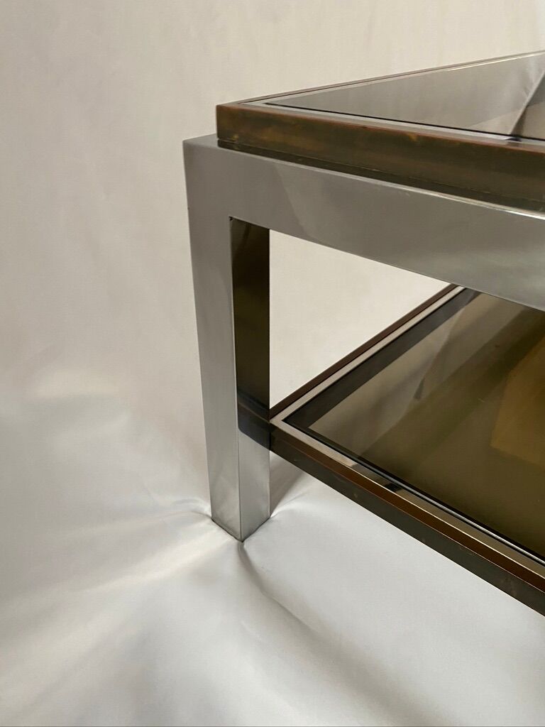 Table basse bicolore des années 1970 avec verre fumé d’après Willy Rizzo