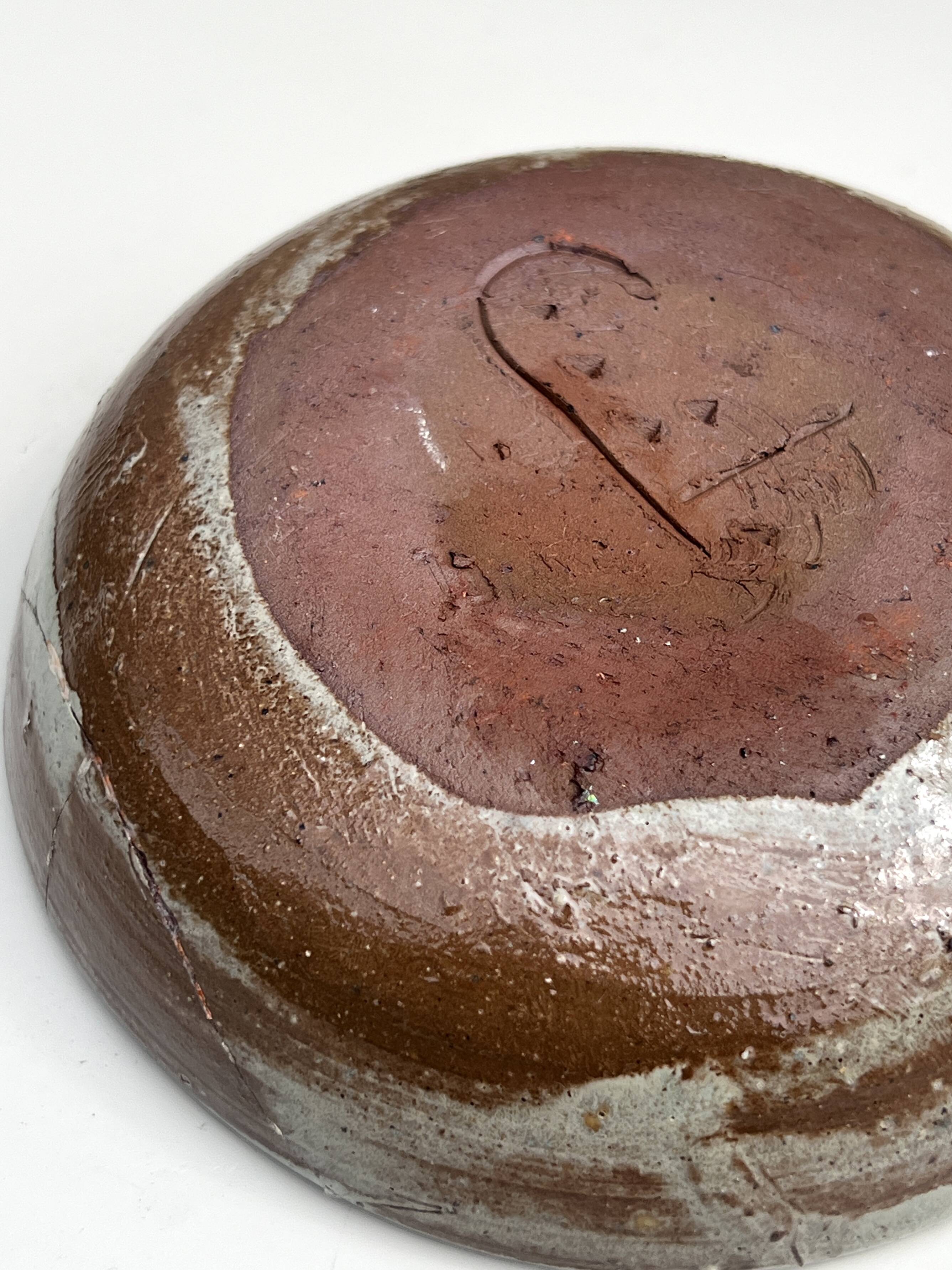 Abstract ceramic glazed pocket bowl, Cecile Dein 1970