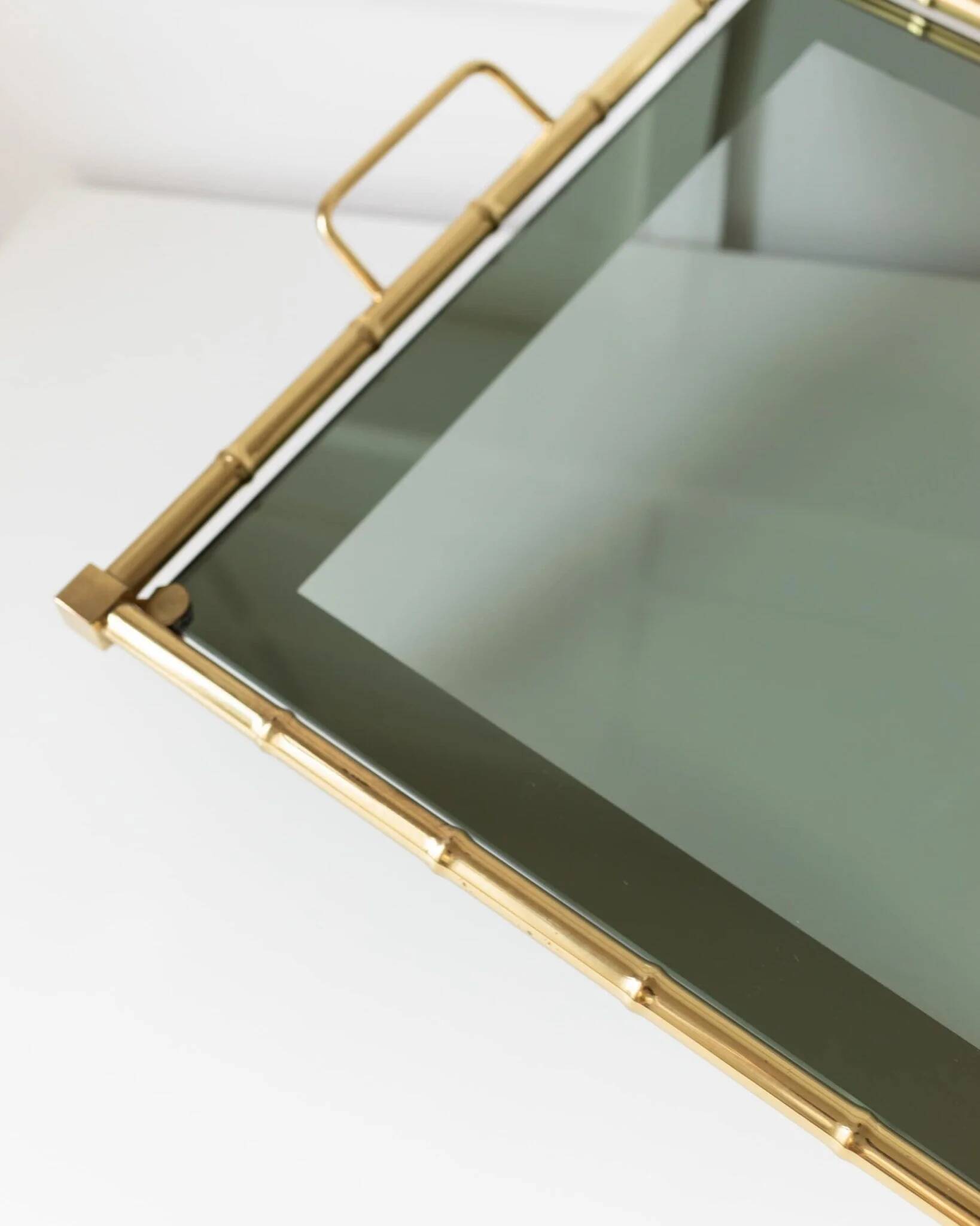 Doré Gold-Plated Bamboo Tray with Smoked Glass Insert – Hollywood Regency, 1960s