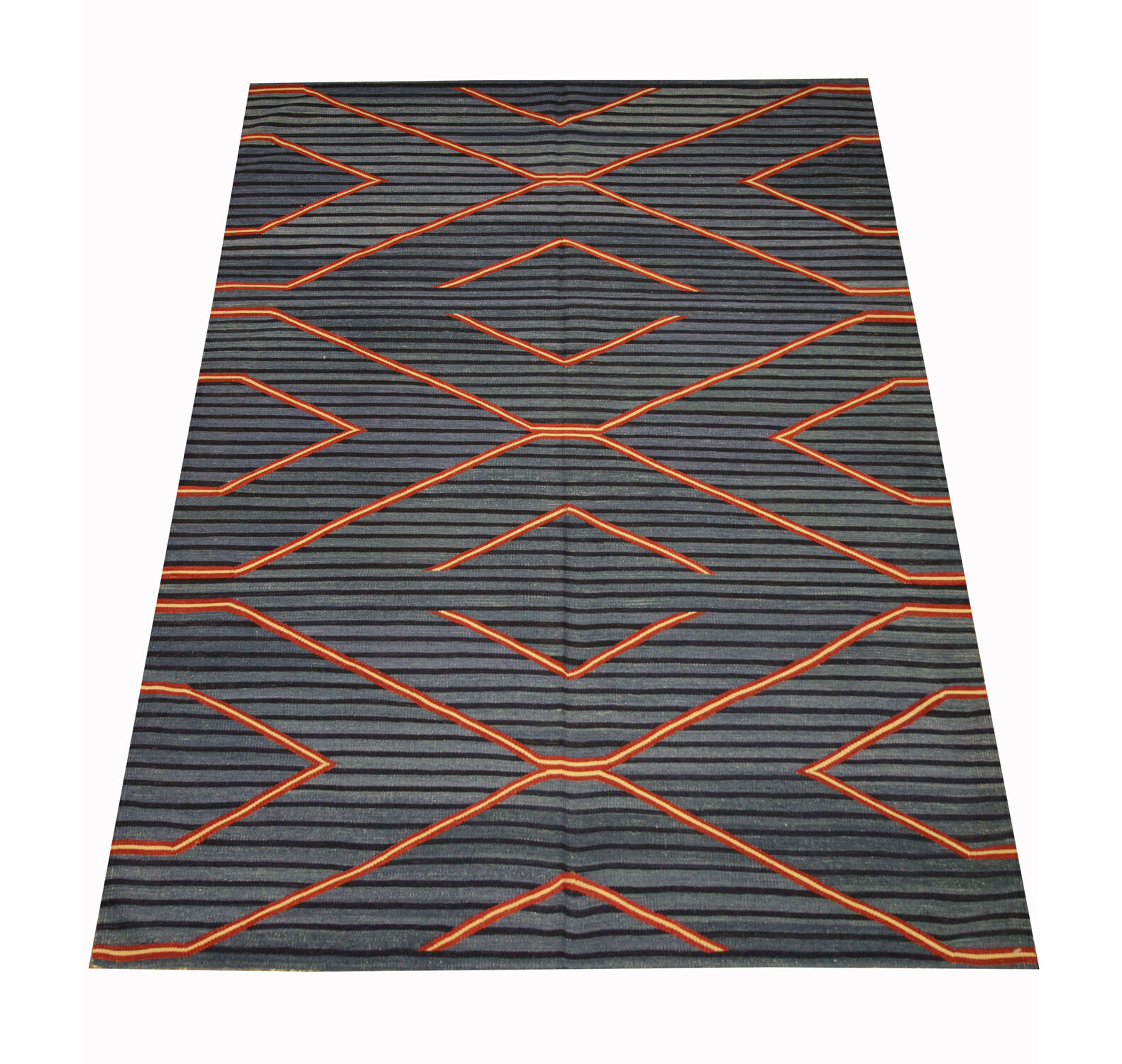 Modern geometric blue kilim rug handwoven flatwoven wool area rug- 122x183cm