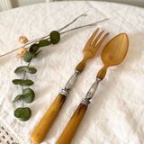 Old salad servers in horn and silver metal