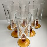 Set of 6 champagne flutes with amber foot 70s