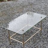 Vintage coffee table in gold and blackened metal with glass top from the 60s