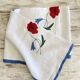 Antique hand-embroidered and braided tablecloth "poppies & cornflowers" - Linen - 107x107 cm