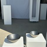 Duo of gray Indonesian ceramic bowls or salad bowls