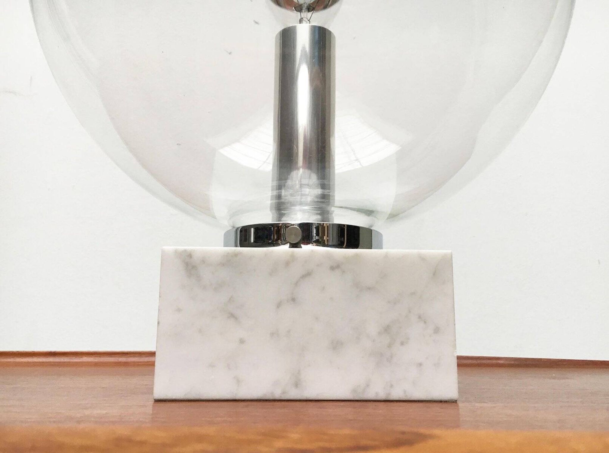 Mid-century glass and marble table lamp 3480 by Erco, 1960s.