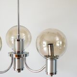Lustre trois branches, en chrome et globes en verre fumé, Design, 1970