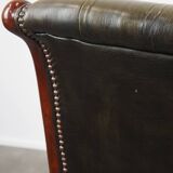 Set of 2 Green Cowhide Leather English Chesterfield Armchairs