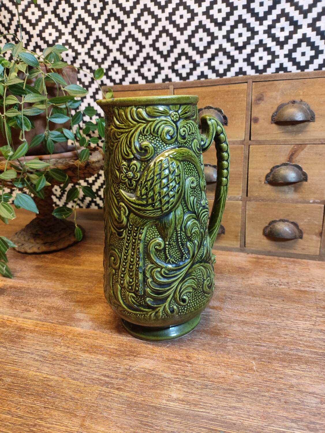 Green Barbotine Pitcher and Mug