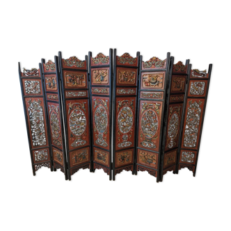 Chinese screen with eight leaves carved wood