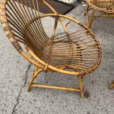 Vintage garden lounge in rattan 4 chairs 1 table