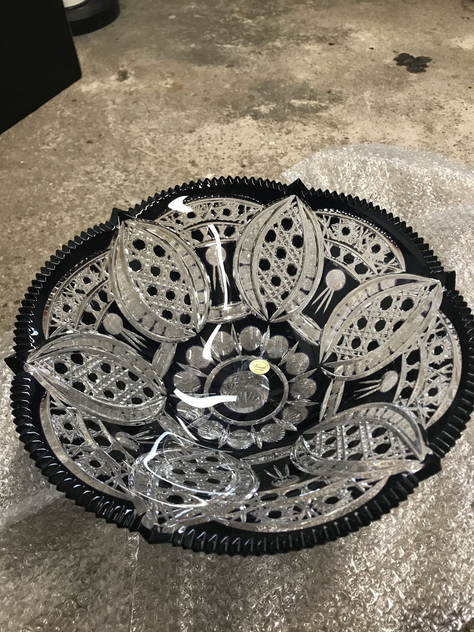 Hand-engraved black and white bohemian crystal fruit cup