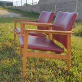 Fauteuil  rouge 1940 a 60 ossature bois 70xprof53xlar