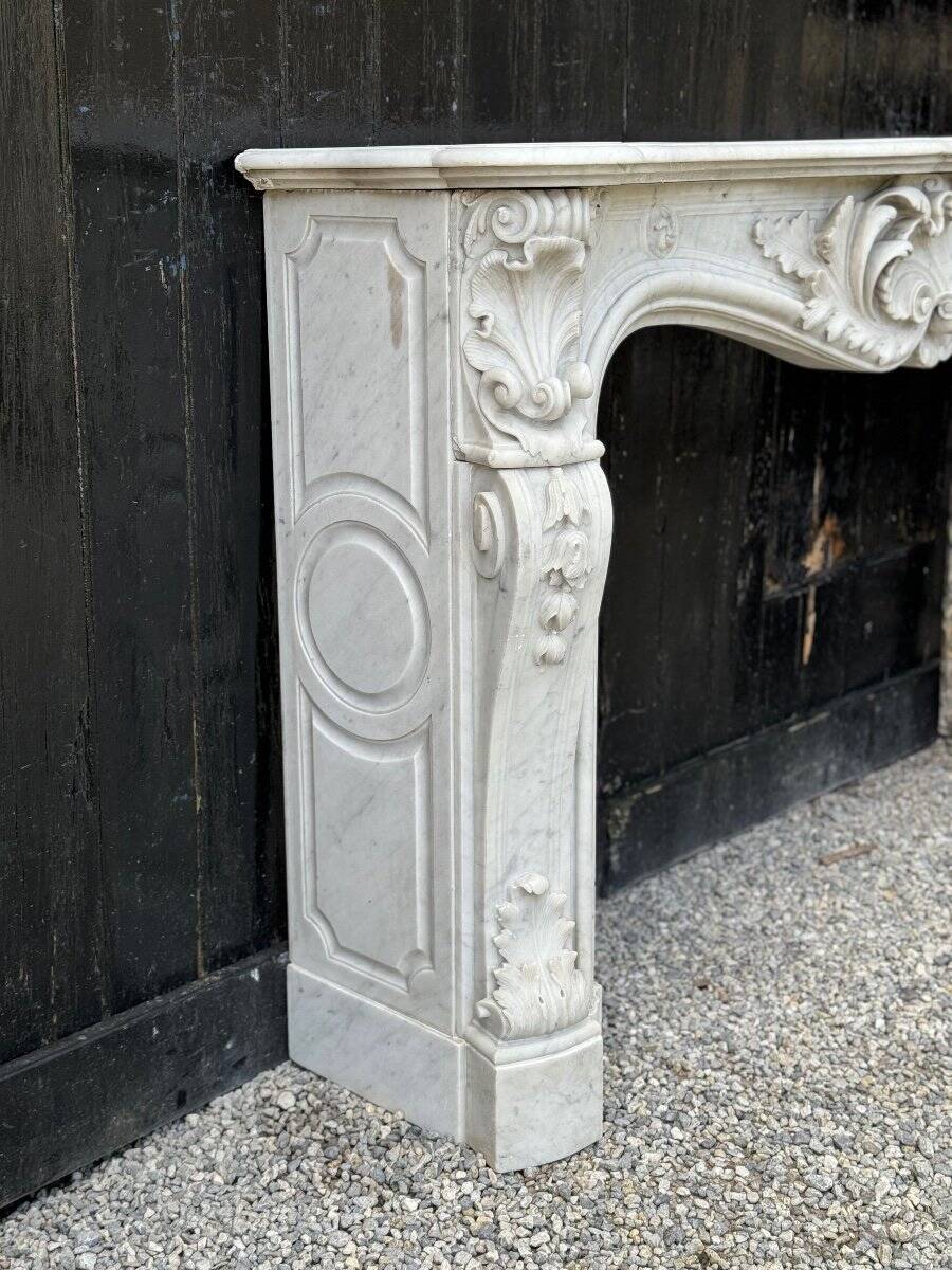 Remarkable Louis XV Style Fireplace, In Carrara Marble Circa 1880