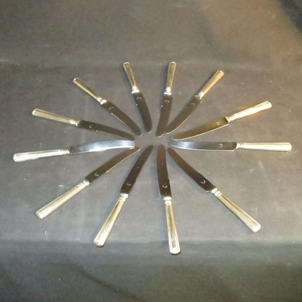 Set of 12 dessert knives stainless blades Adrien Bergeon goldsmith