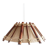 Scandinavian wooden and rope pendant light, 1970s