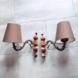 2 wall lights in wood and bronze with lampshade