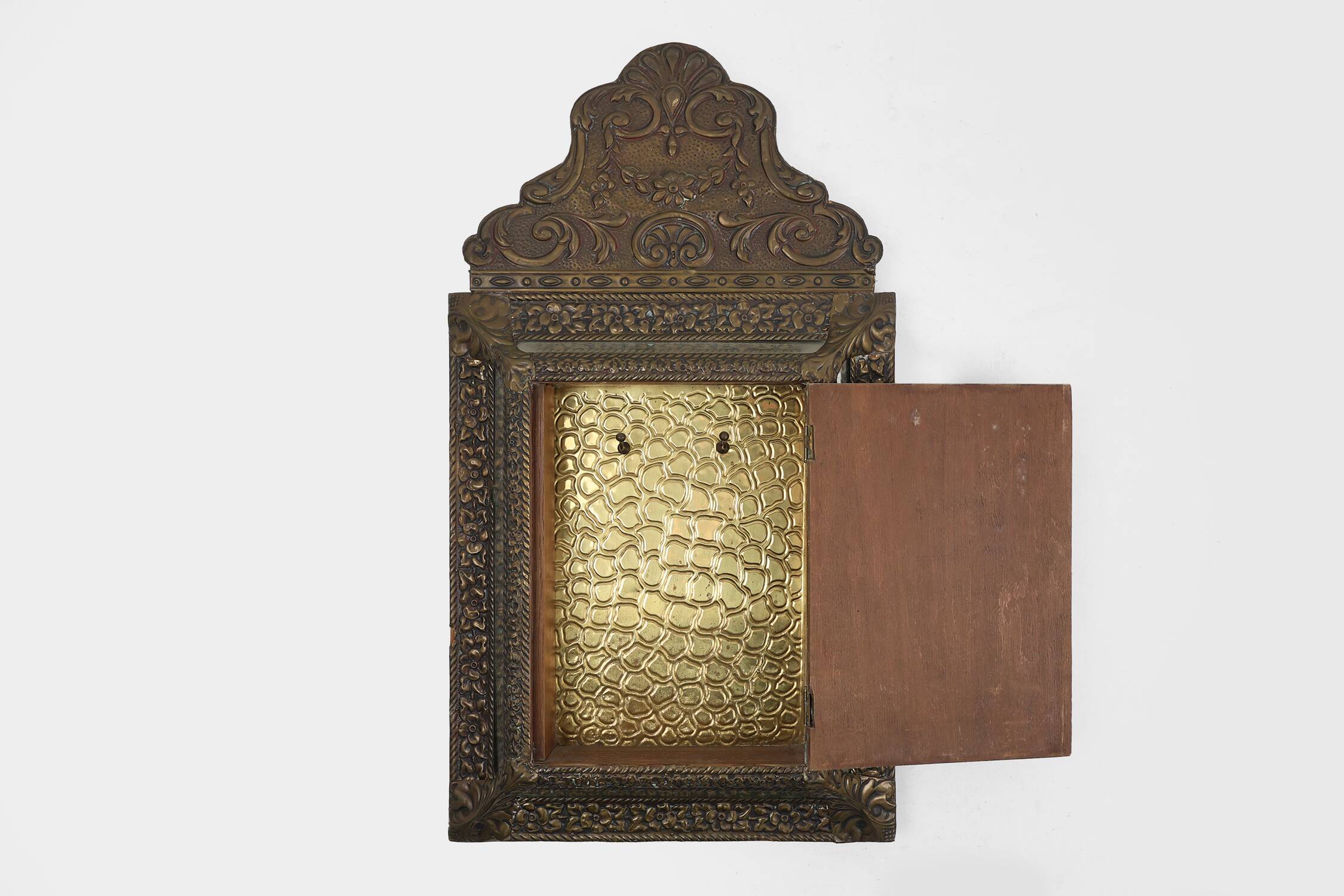 French copper Art Deco wall cabinet with beveled mirror, 1930s