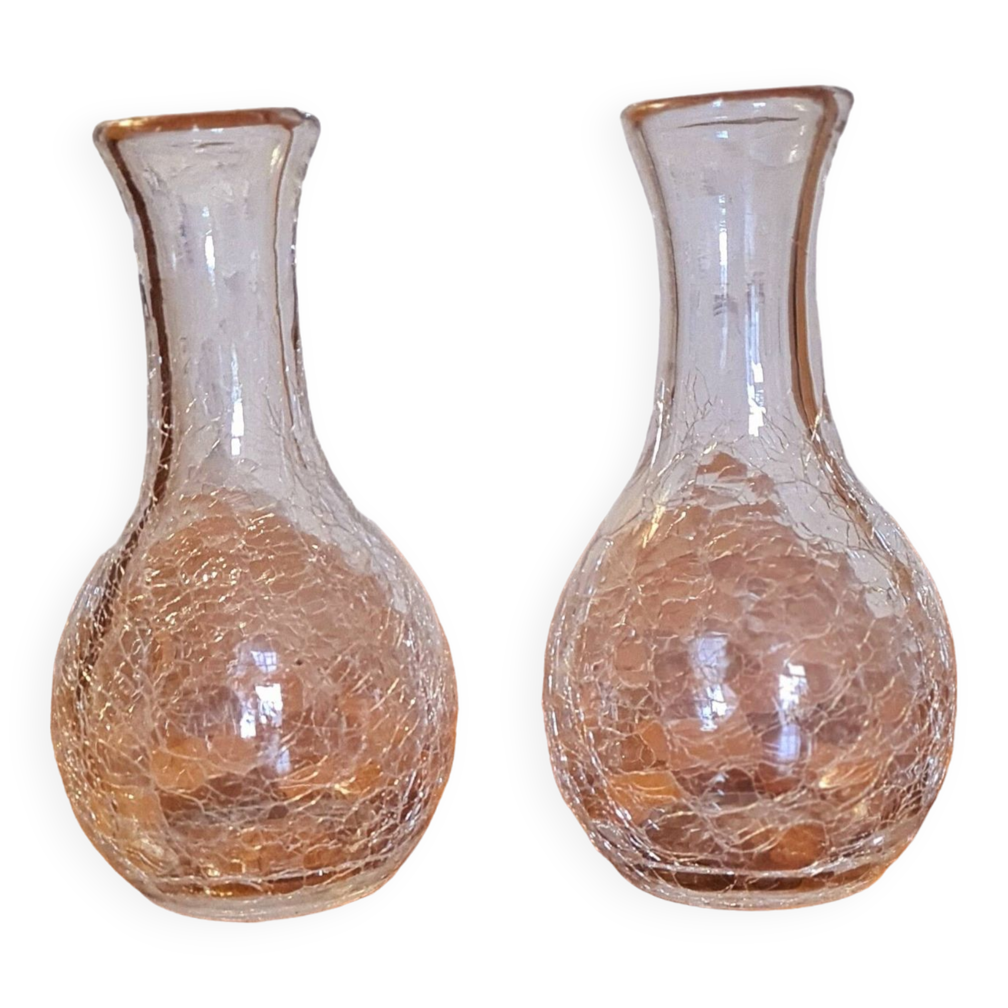 2 cracked glass carafes