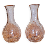 2 carafes en verre craquelé