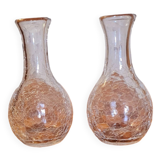 2 cracked glass carafes