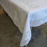 Old fabric and crochet tablecloth