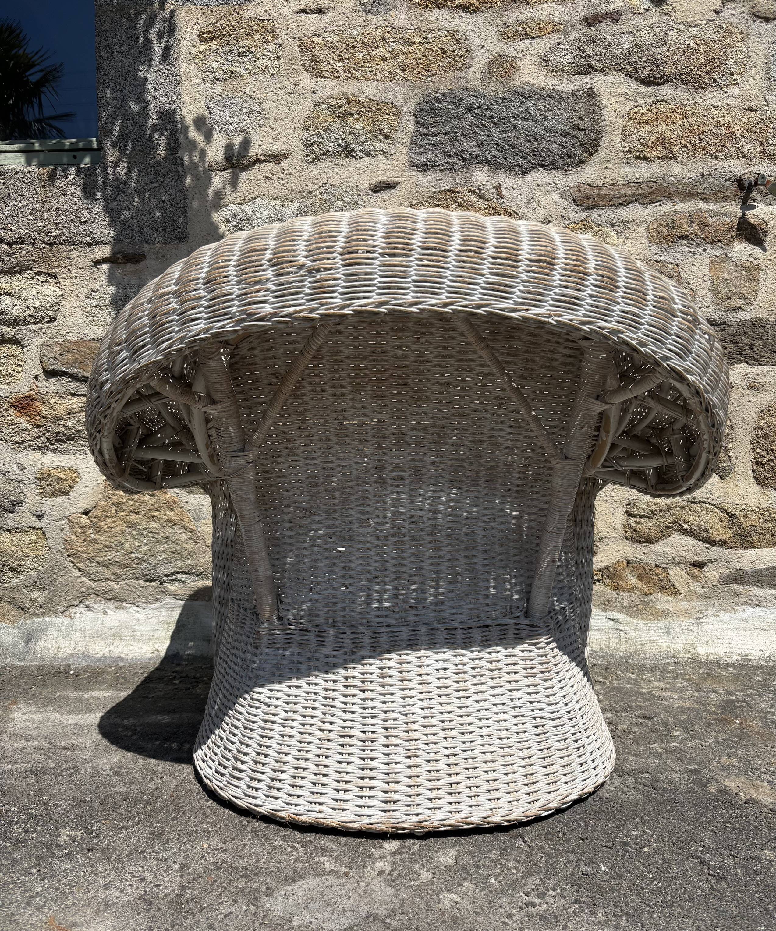 Large painted wicker armchair, 20th century, winter garden