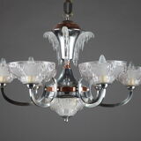Art Deco chandelier in nickel-plated metal and copper