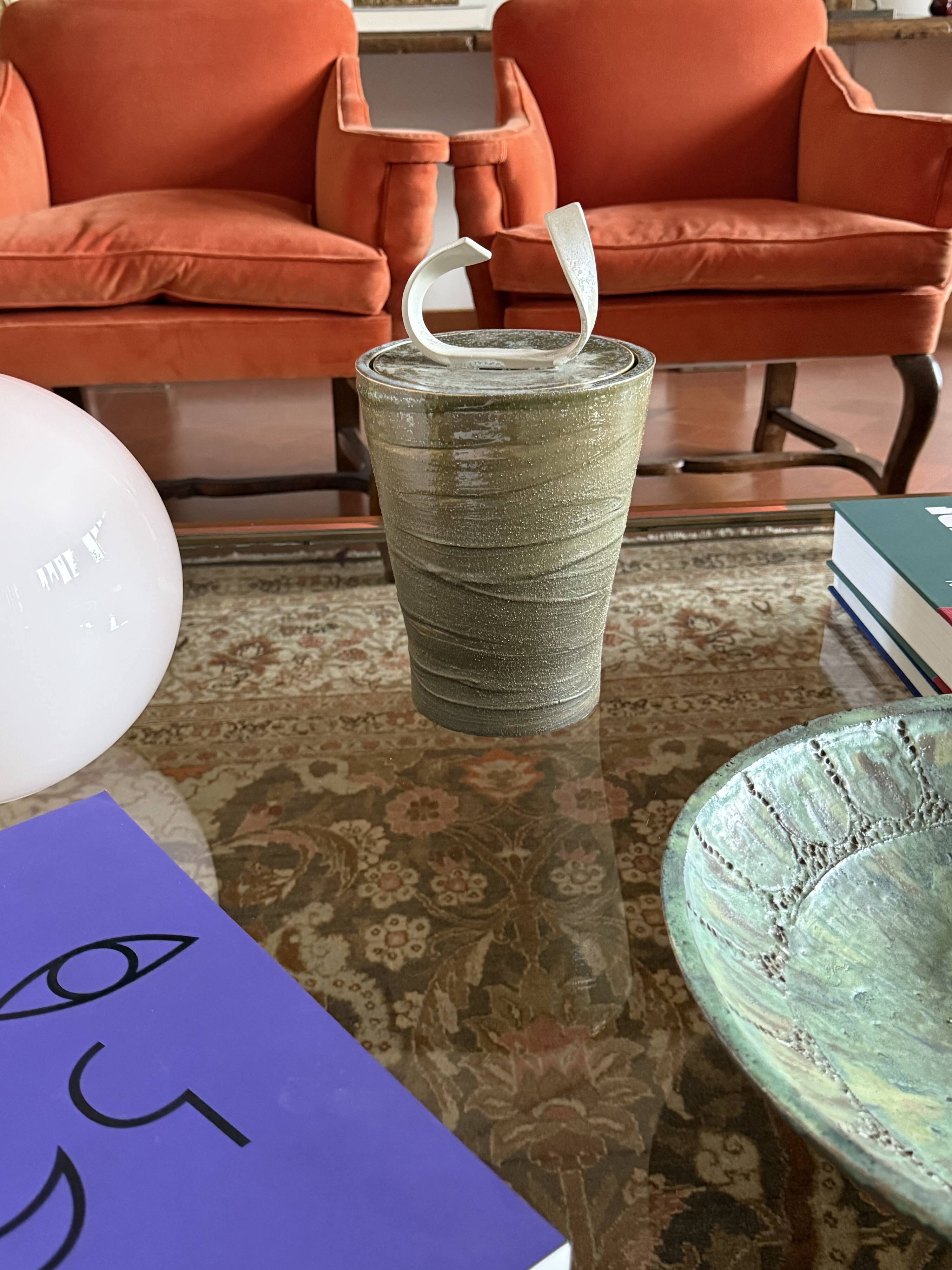 Mid-century style dark green ceramic vase, Gabriele Bucci Italy ca. 2000s